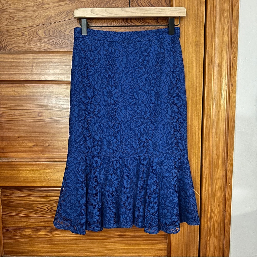 J. Crew Blue Lace Floral Skirt